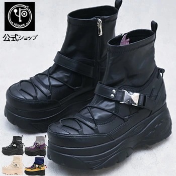 ヨースケ 厚底スニーカー ソックスブーツ レディース ハイカット 約7cm 厚底フラットソール 靴 公式SHOP特典キズ補修液付