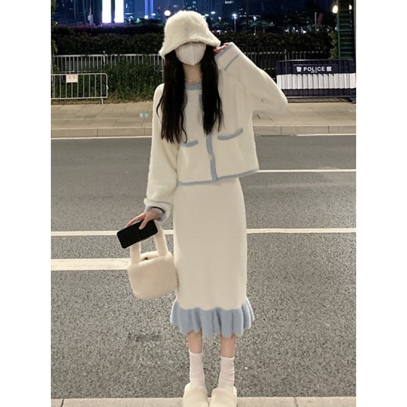 ハイエンドのカスタマイズ-雰囲気のある衣装スーツ女性のための春と秋 2024 新しいスタイルの小さな香りのデザインソフトワックスコートスカート 2 点セット