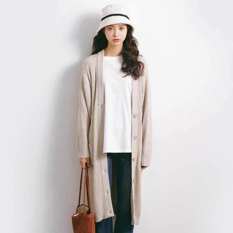 5112.ロングニットカーディガン（ベージュ）2019 春夏 sale 春夏 sale アウター 美ライン おしゃれ シンプル 薄手 オフィス ビジネス お出かけ 女子会 普段使い 通勤 通学