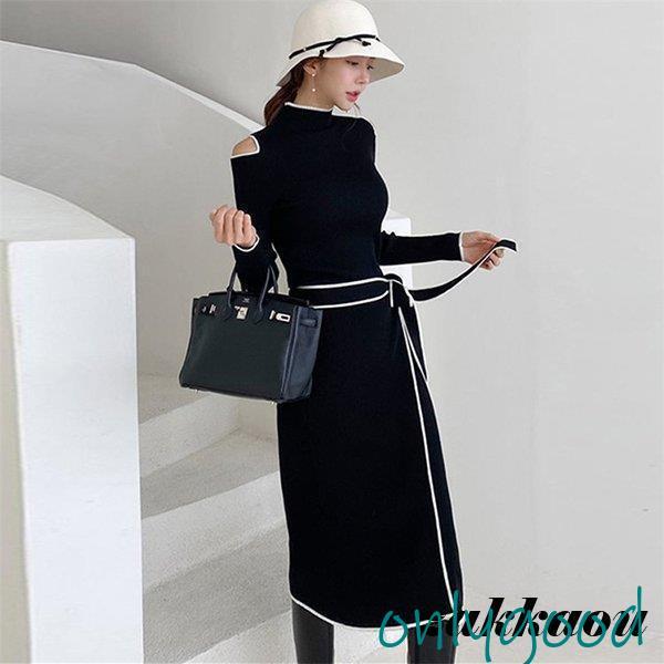 年末钜惠ニットワンピース レディース 秋 冬 40代 20代 きれいめ 長袖ワンピース 肩出し ロング丈 カットソー ニットセーター 上品 きいサイズ おしゃれ 着痩せ 新品