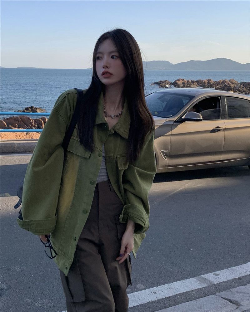 レトロ 春ジャケットニューデザイン 日韓 INS レトロトップス ゆったり ショット丈 デニムジャケット春アウター 春トレンチコート ジャケット アウター