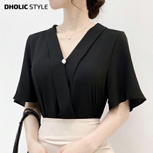 [メガ割りSALE]フェイクパールフレアラップブラウス・p571844