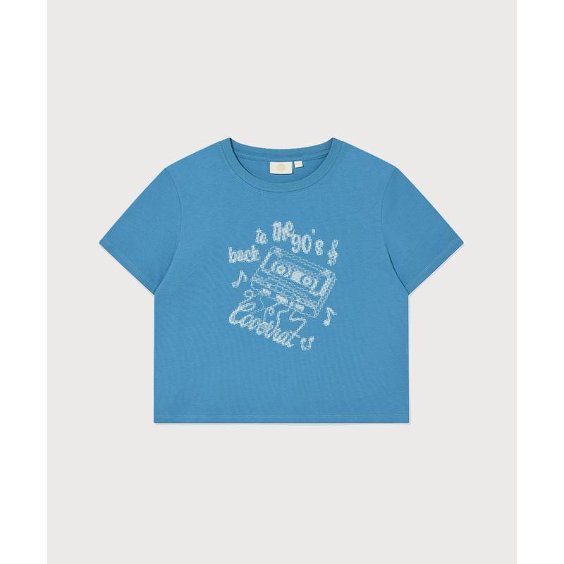 ウーマン クロップフィット カセット グラフィック Tシャツ ブルー CO2602ST84 BL