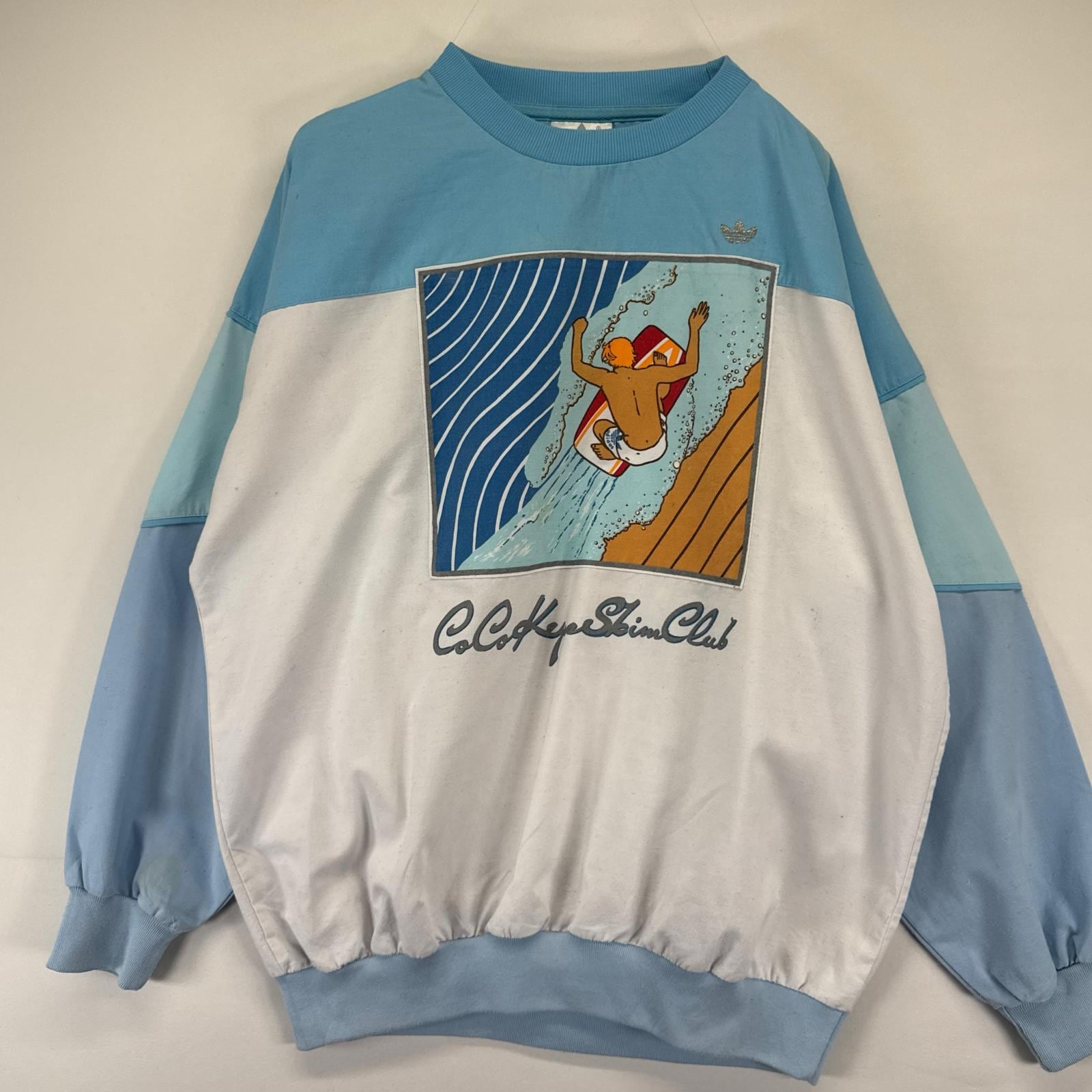 古着 80s/80年代 長袖Tシャツ サーフィン サーフ クルーネック バックフルジップ ヴィンテージ 水色系 メンズ