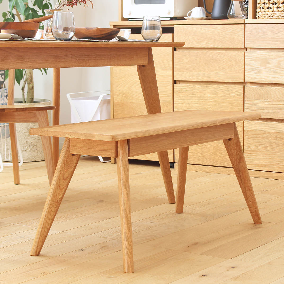 ダイニングベンチ 幅100cm リバー 木製 天然木 オーク材 ダイニング 食卓椅子 リビング ベンチ チェアー イス 椅子 座面高43cm 背もたれなし 北欧 シンプル ナチュラル おしゃれ