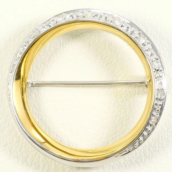 K18 18金 YGWG ブローチ ダイヤ 0.15 カード鑑別書 ジュエリー 中古