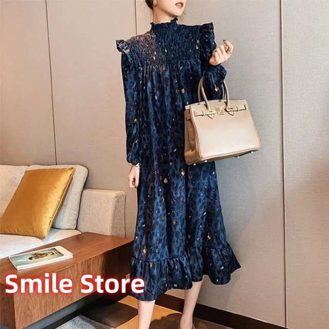 40代 マキシワンピース ロング丈フレアスカート インナー 長袖ワンピース オシャレ 花柄ワンピース レディース 秋冬 30代 大人 50代 ハイネック