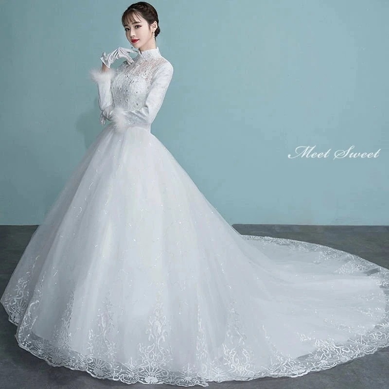 ウェディングドレス ウエディングドレス 白 オフホワイト 結婚式 花嫁ドレス トレーン 二次会ドレス 長袖 プリンセスラインドレス 冬 春 ロングドレス ブライダルドレス パーティードレス