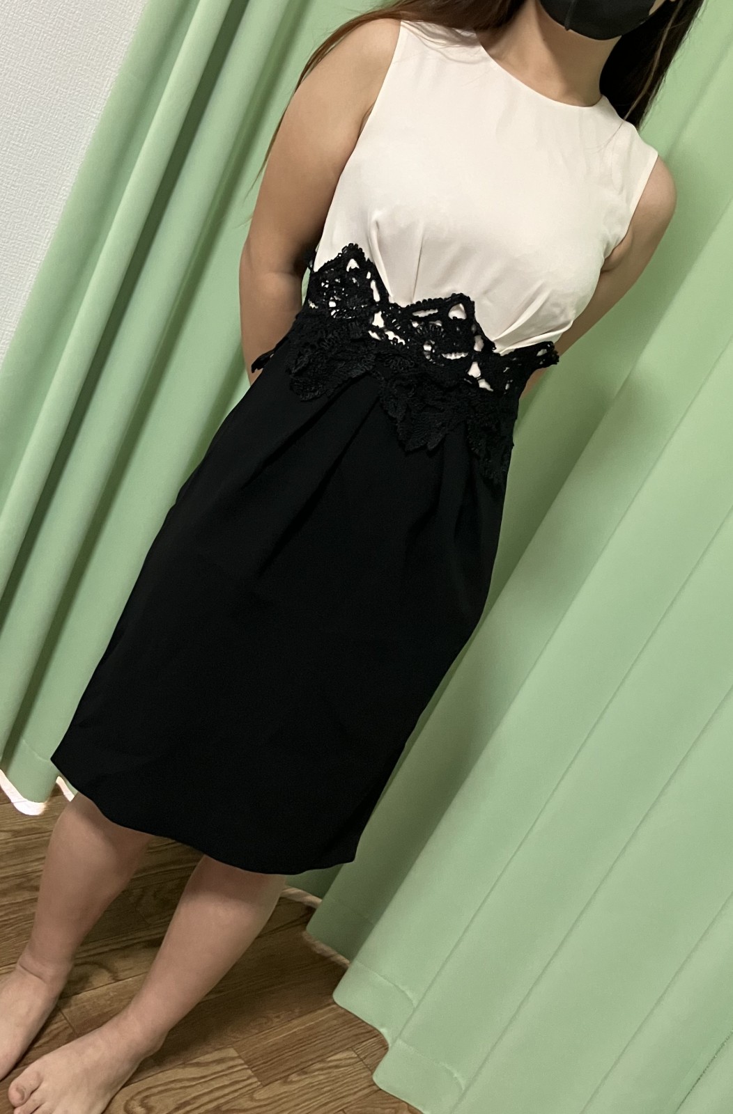 マックスマーラ トリアセテート レディース ワンピース J36 ブラック×ベージュ 総丈97cm 肩幅32.5cm 身幅38cm