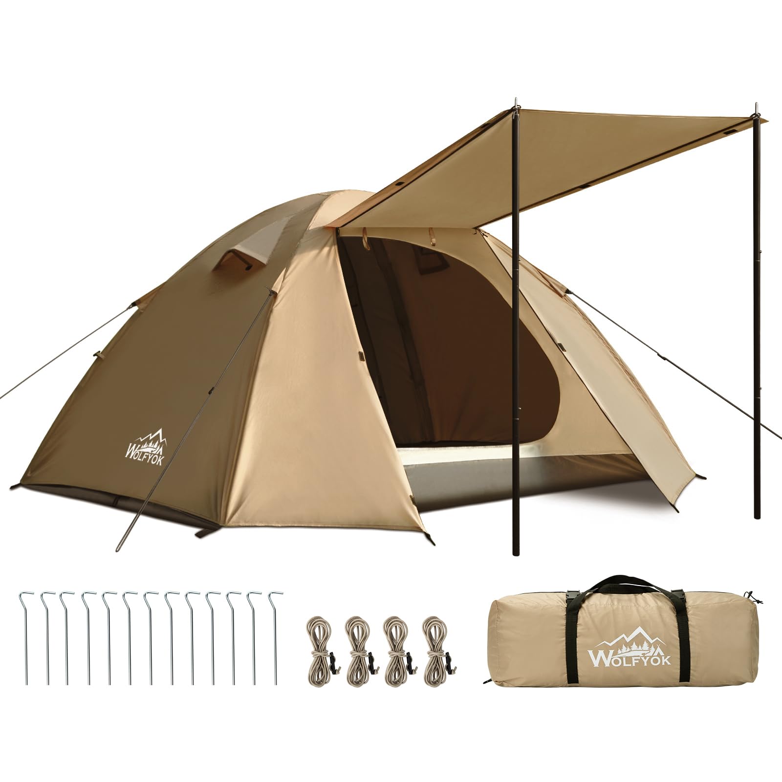 テント 1-4人用 テント ファミリー 【最大肩幅が65cmの4人就寝】 4000mm耐水圧 広い前室 ソロキャンプテント コンパクト 大空間 撥水加工素材 開閉式ベンチ 二重層構造 4シーズン適用