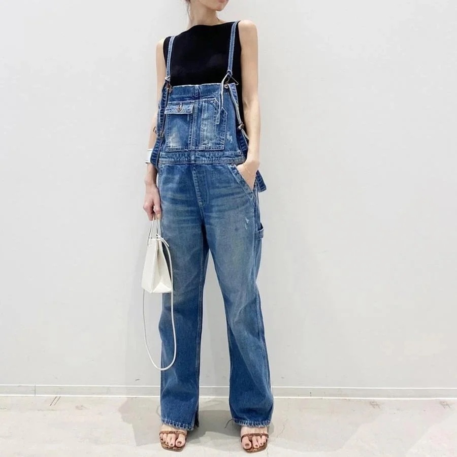 コーデ完成サロペット24 レディース デニム オーバーオール ストレート レトロ ポケット カーゴパンツ 韓国ファッション ロングパンツ 着やせ 個性デザイン