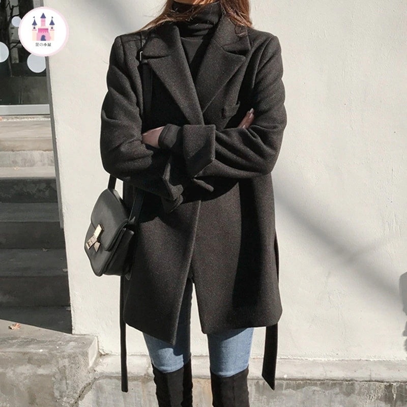 Hot!!!小香風ブレザーツイードコートフェミニン秋冬新作厚手ラシャコート小柄ブラック