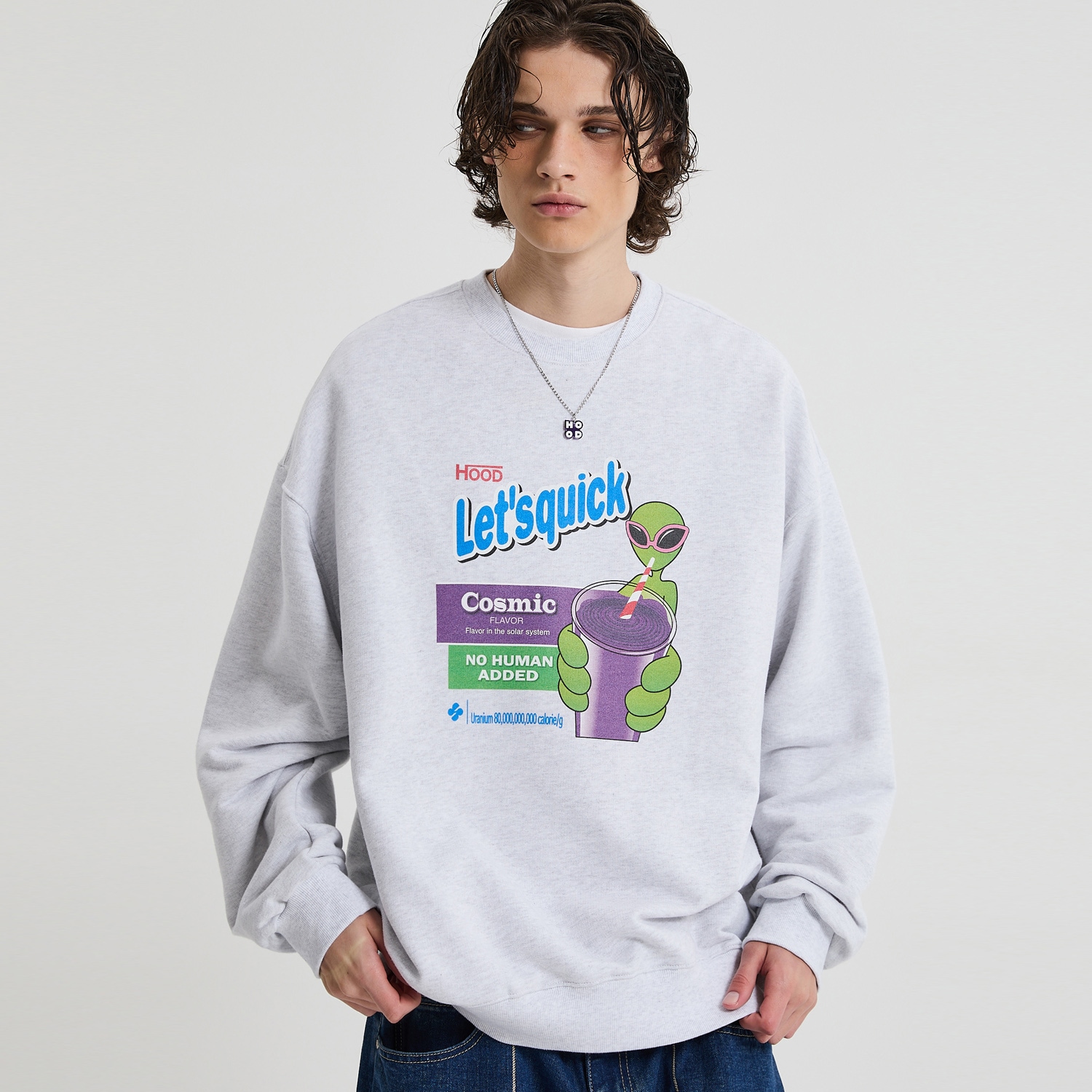 ★HOODHOOD★ Let's Quick Alien Sweatshirt Melange White Lets Quick Alien Sweatshirt MELANGE WHITE Tシャツ・カットソー