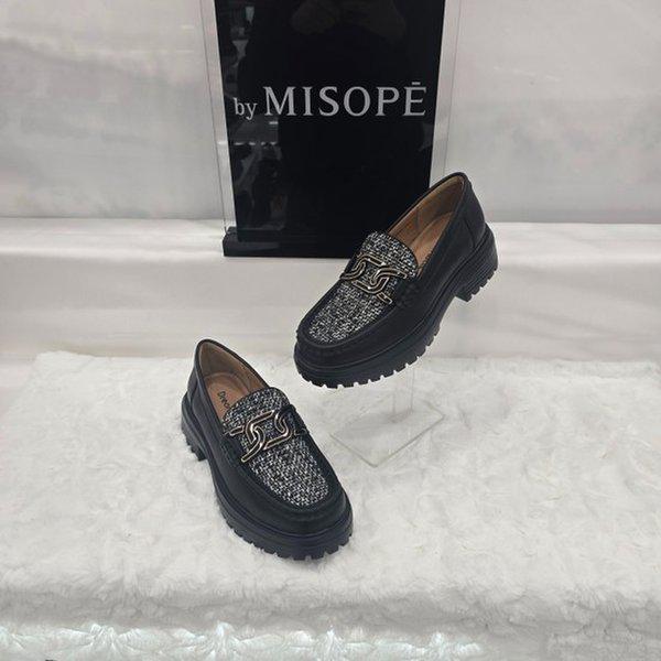 By 女性 ツイード コンビ ローファー 612HT439TP005 BLACK 1 JJ