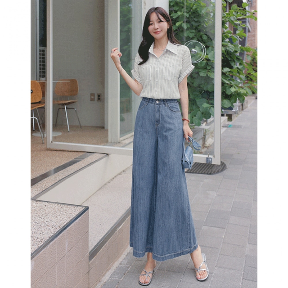 クリック&ファニーハイシルエットリネンデニムキュロットパンツ [SMLサイズ]