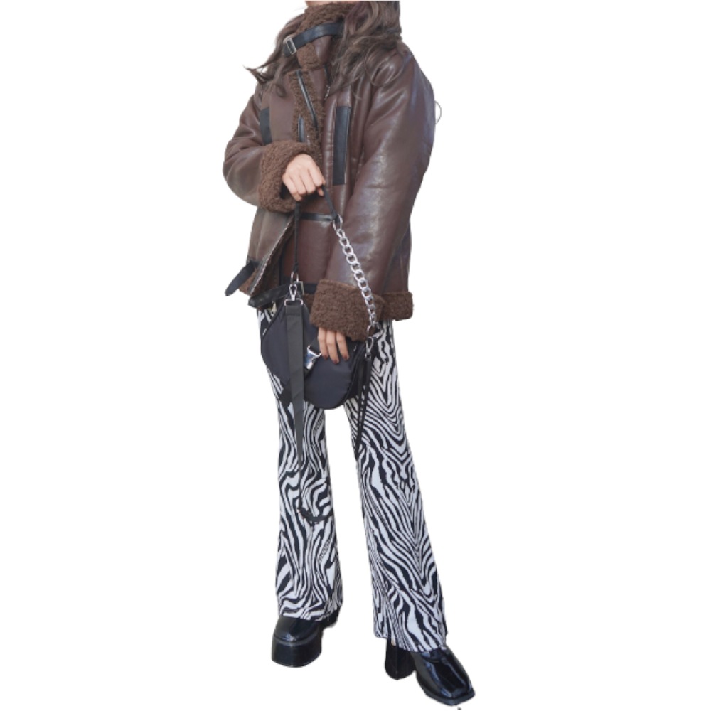 Leather Touch 2tone Accent B-3 Jacket (brown) A.D.G レディース アウター