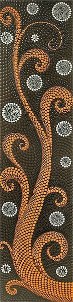 バリ　ドットペイントアート　縦　白黒オレンジこげ茶　唐草［120cmｘ30cm］ アジアン 雑貨 バリ 雑貨 タイ 雑貨 アジアン インテリア 送料無料