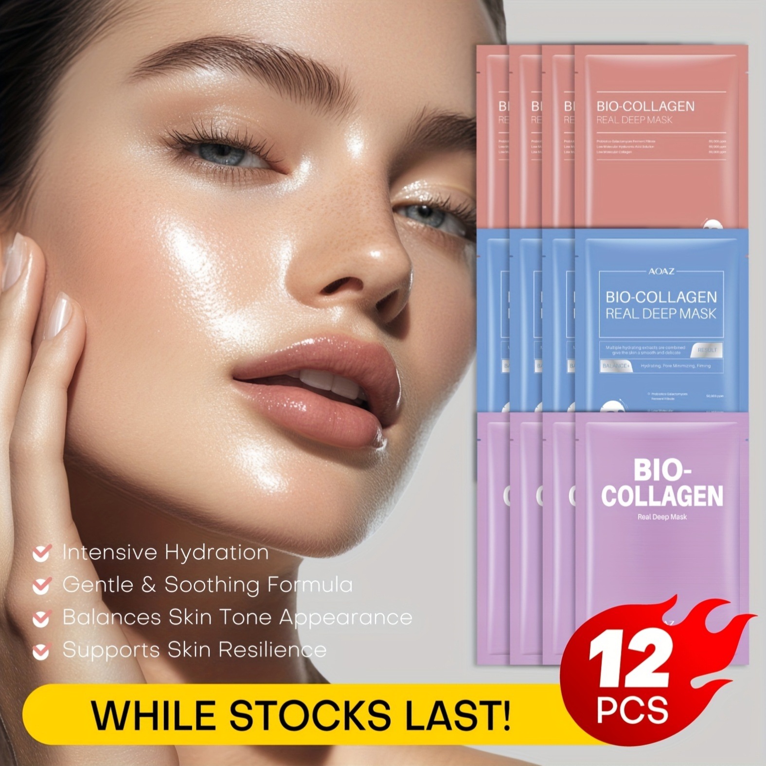 80％割引！巨大プロモーション！AOAZ 12枚入りコラーゲンフェイスマスクナイアシンアミド配合 - 保湿＆引き締め効果 - 超優しい化学薬品フリー - ギフトや休暇に最適