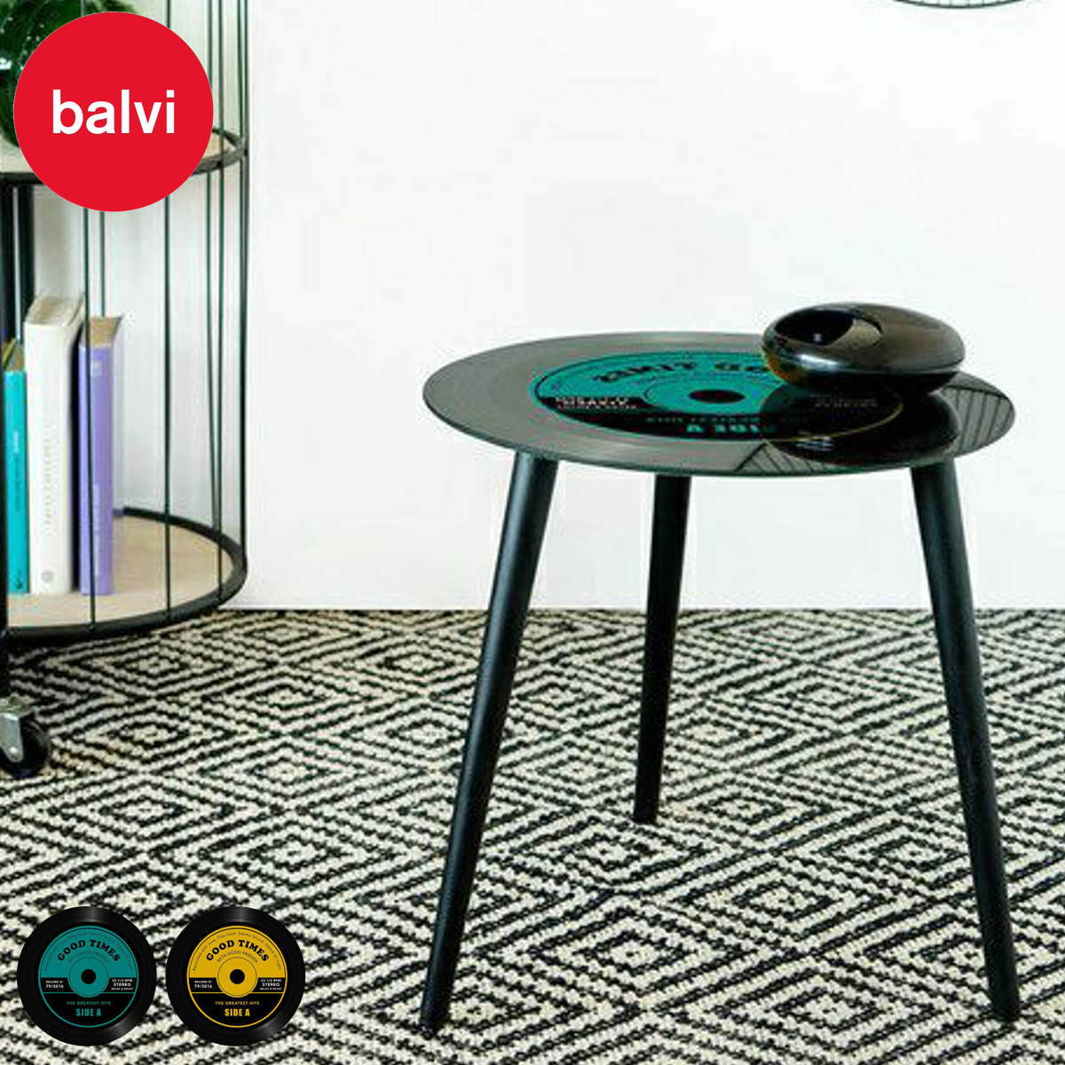 サイドテーブル balvi レコード オシャレ 音楽 ユニーク バルビ ミニテーブル テーブル ソファサイド ベッドサイド ガラス 丸テーブル ナイトテーブル コーヒーテーブル ベッドテーブル
