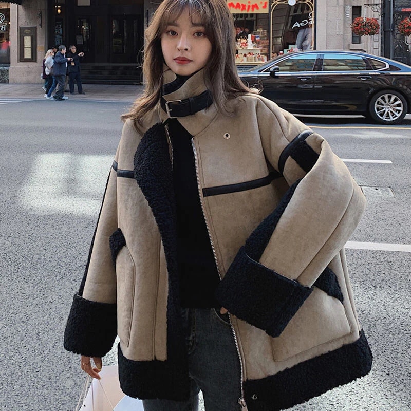 新作 防寒カジュ ムートンファッション カジュアル ジャケット 気質 シンプル厚手 コート 中綿コート 人気なリプニットアウターライダースジャケット