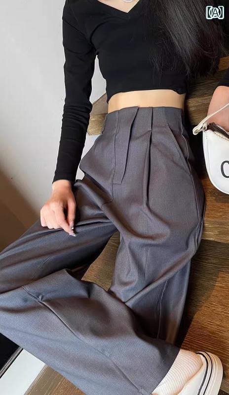 スラックス レディース 夏 薄手 ロングパンツ ストレート ワイド タック ポケット ハイウエスト 通気 体型カバー カジュアル おしゃれ グレー 黒 大きめサイズ