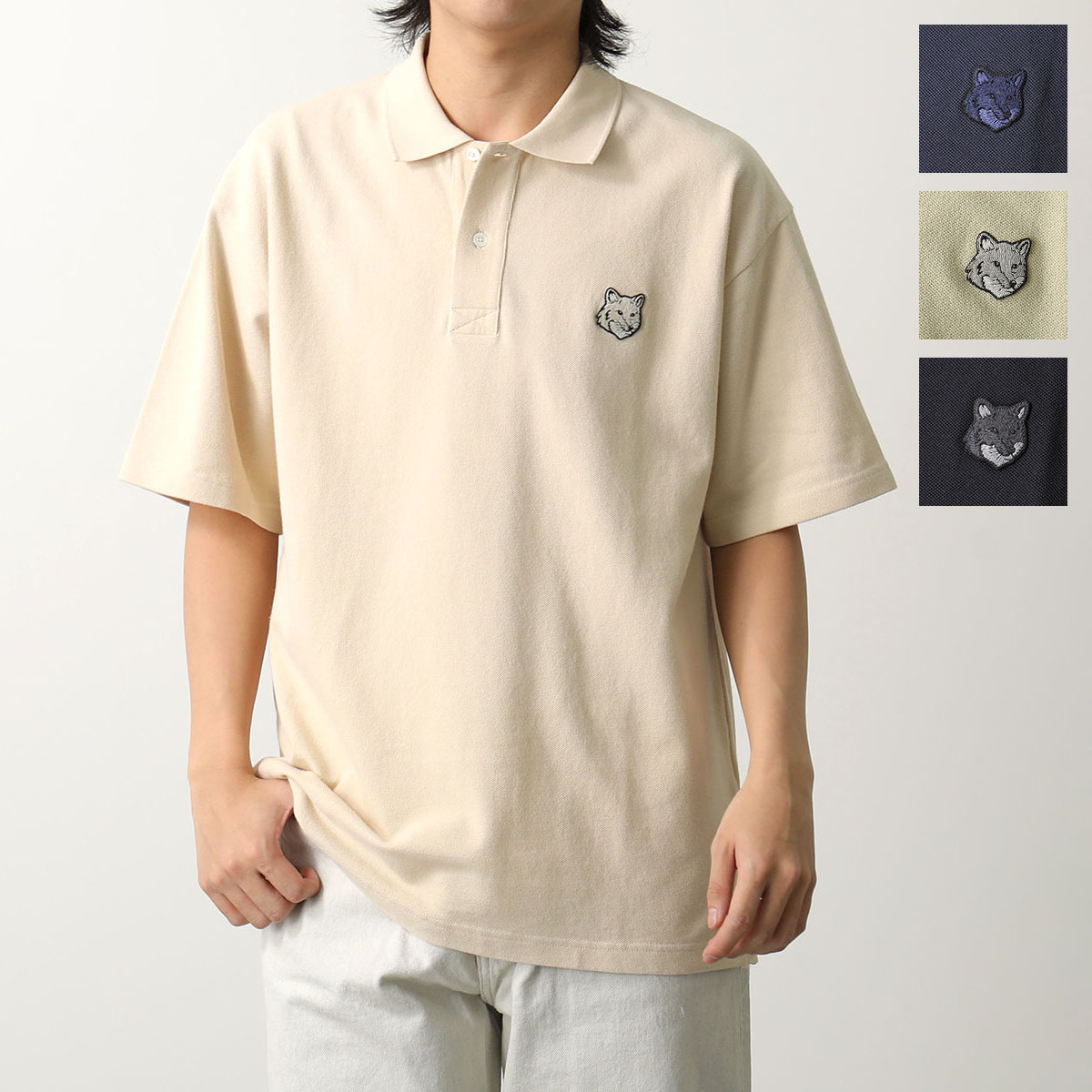 MAISON KITSUNE メゾンキツネ ポロシャツ MM00202KJ7010 メンズ 半袖 フォックス刺繍パッチ コットンピケ カラー4色