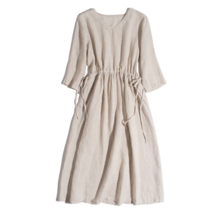 ワンピース フレア Aライン ミモレ ロング Vネック 五分袖 半袖 セミフレア ウエストマーク リボン 薄手 大人可愛い きれいめ シンプル 春 夏 秋 マタニティ デート リゾート 8,283円