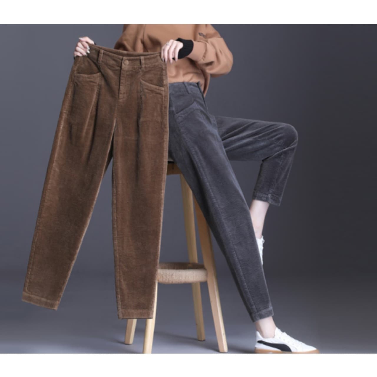 コーデュロイ ボトムス パンツ サルエルパンツ ハイウエスト レギュラー丈 綿 コーデュロイ 大人可愛い きれいめ シンプル 上品 おしゃれ かっこいい こなれ感 秋 冬 レディース OL 通勤