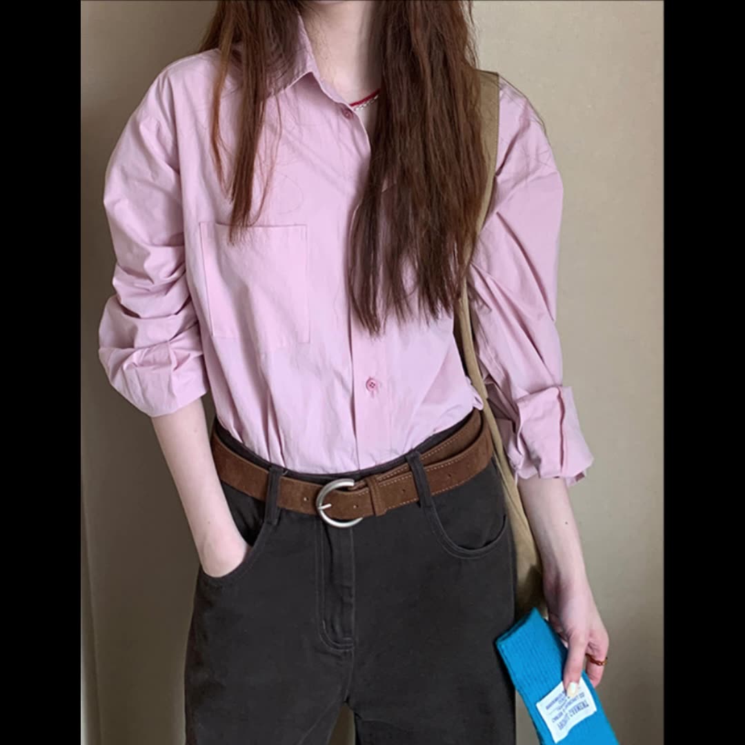 レディース 長袖 シャツ 通勤 コーディネート シンプル 無地 春秋 フランス風 スリム フェミニン おしゃれ