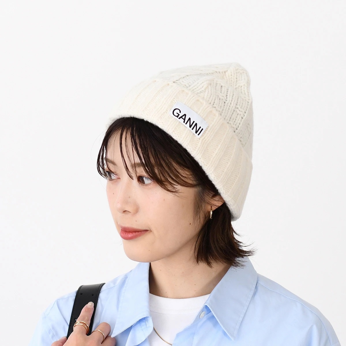 ニット帽 ビーニー 帽子 ウールケーブルビーニー A5111 A5362 レディース ホワイト ロゴ リブ編み ウール おすすめ