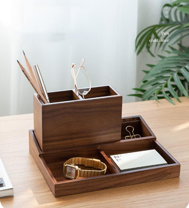 タイムセールペン立て 木製 ペンスタンド しゃれ ペンたて 天然木 仕切り 木目 シンプル かわいい スタイリッシュ 鉛筆立て リモコンスタンド メガネスタンド 卓上 机上 収納 小物入れ 四角 長方