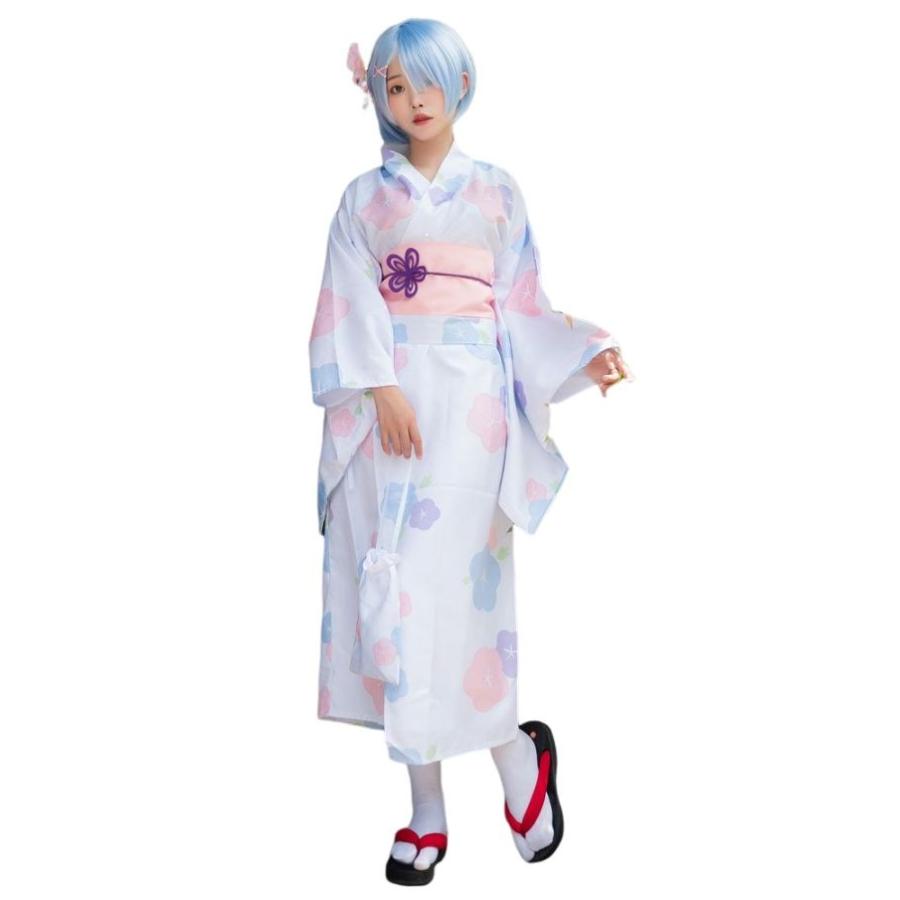 ハロウィン ウィッグ付き Re:ゼロから始める異世界生活 風 リゼロ レム ブルーウィッグ 和服 コスチューム コスプレ衣装 5点セット サイズ SXL