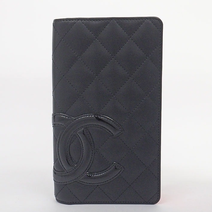 【美品】シャネル CC 二つ折り ココマーク ロングウォレット カンボンライン レディース 【二つ折り財布（小銭入れあり）】