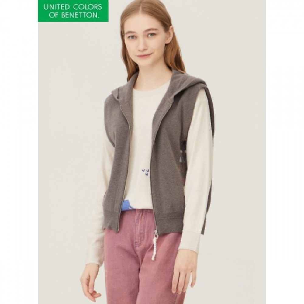 (ベネトン) ジャカードニットベストフード付きジップアップ_BAKVA1461