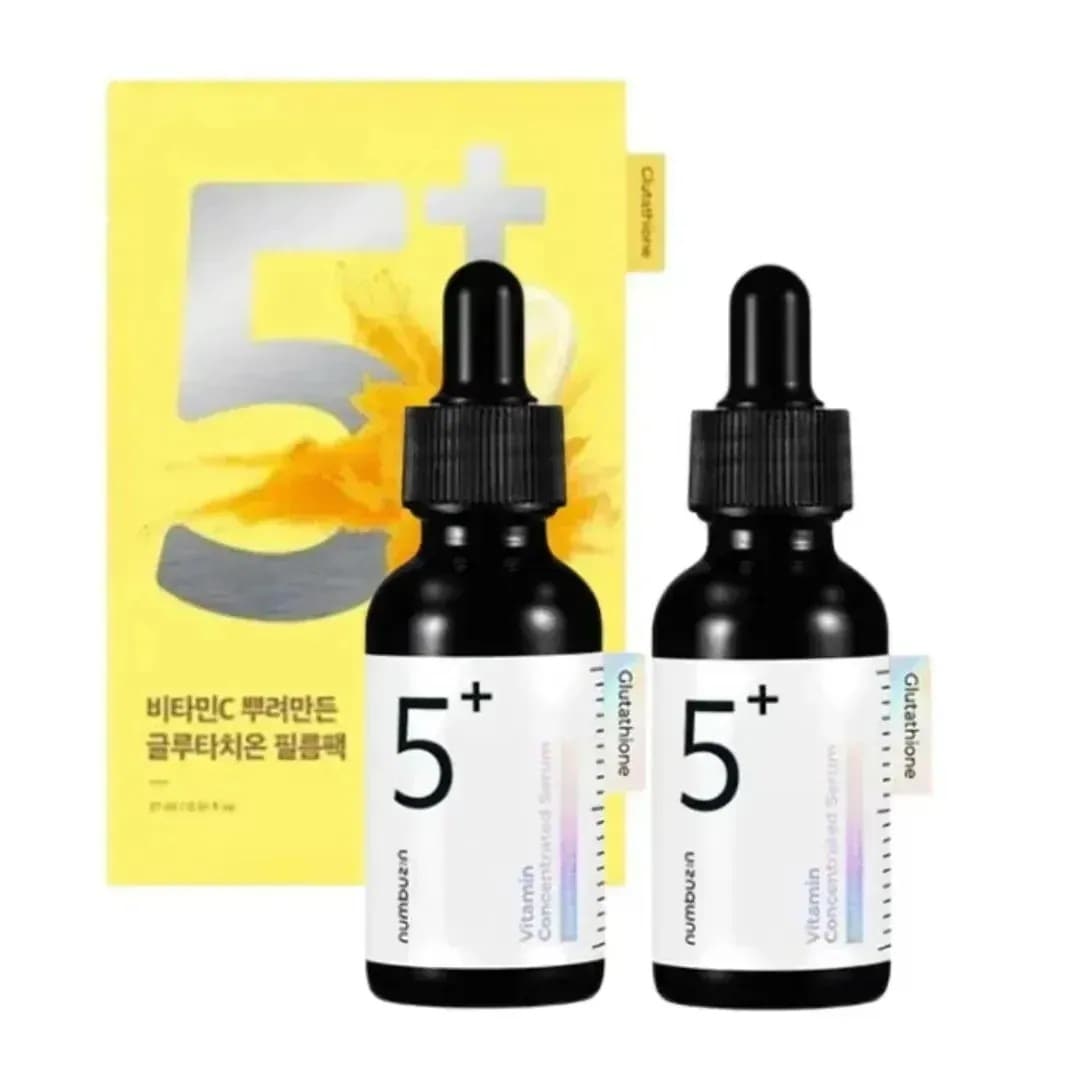 【5番セット】 5番 白玉グルタチオンC美容液, 30ml, 2個 + 5番 白玉グルタチオンCふりかけマスク, 1枚