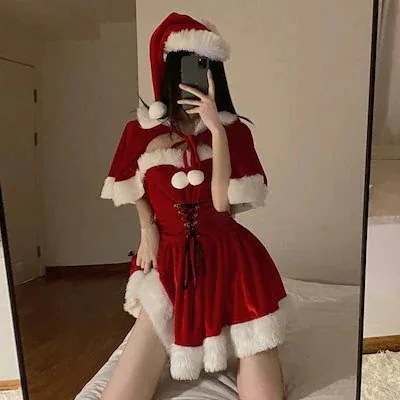 BIG-SALEコスプレ3色クリスマスコスプレワンピースハロウィンレディースコスムクリスマスうさ耳ワンピースサンタコスプレハロウィン新シュビ縄ノースリーブワンピース