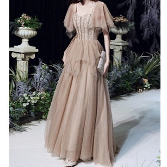 【取寄：納期2週間】演奏会ドレス エレガント ロングドレス 大きいサイズ 二次会 結婚式 お呼ばれ ドレス 同窓会 パーティードレス パーティー ロング ドレス 演奏会 Aラインドレス チュールドレス