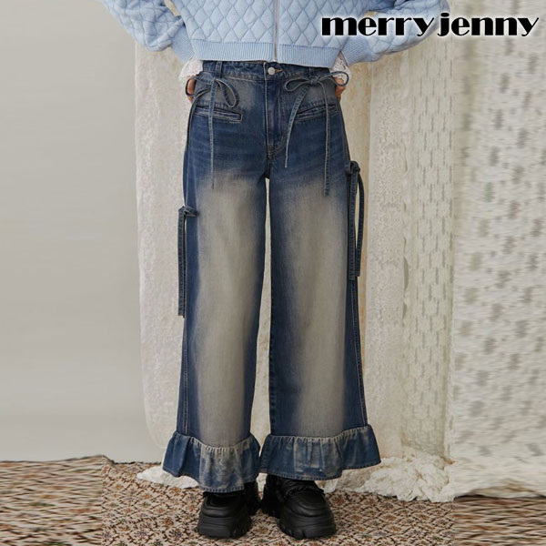 【SALE10%OFF】 【即納】 メリージェニー merry jenny ボトムス 24秋冬 sway ribbonデニムパンツ フルレングス 282450700801