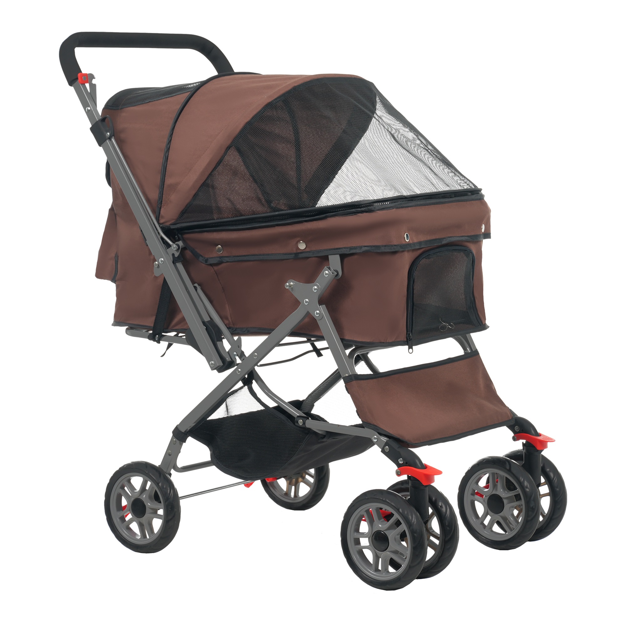 【187】ペットカート 対面式 折りたたみ 多頭 中型犬 小型犬 猫 2way 軽量 組立簡単 工具不要 介護用 ドッグカート ペットバギー 犬 猫 動物 ペット用品 【ブラウン】