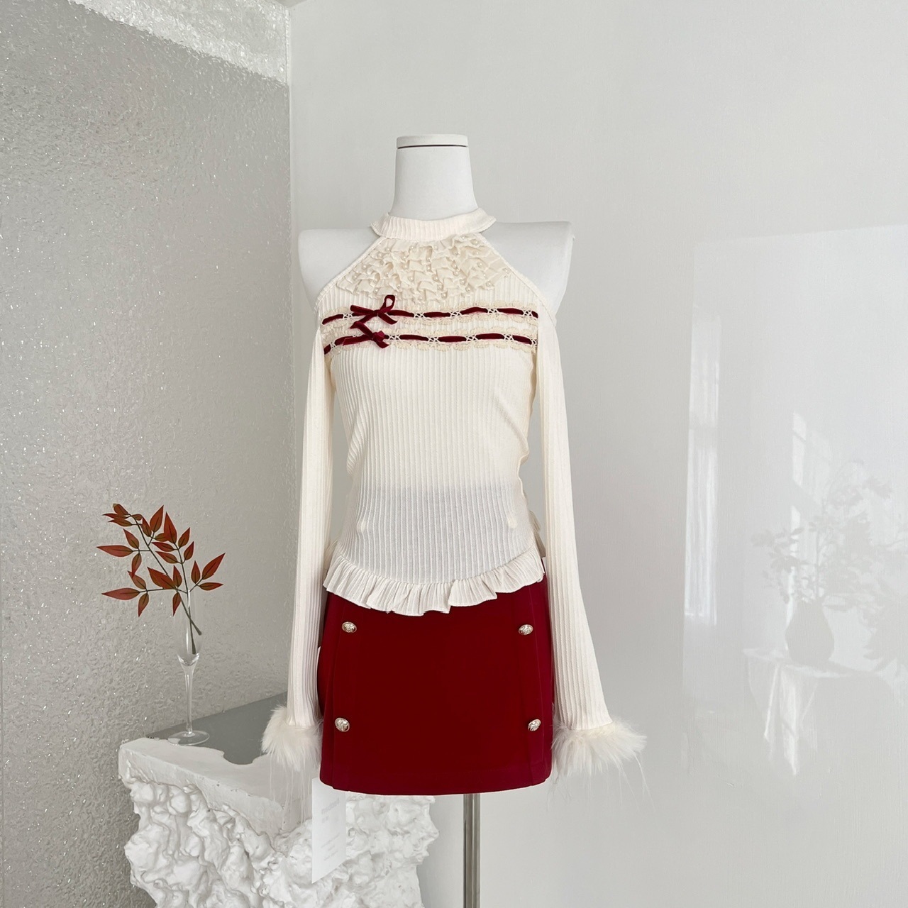 秋冬ピュア欲風 デザイン スリムトップス+ショートスカート コーデ 量産型 清楚め