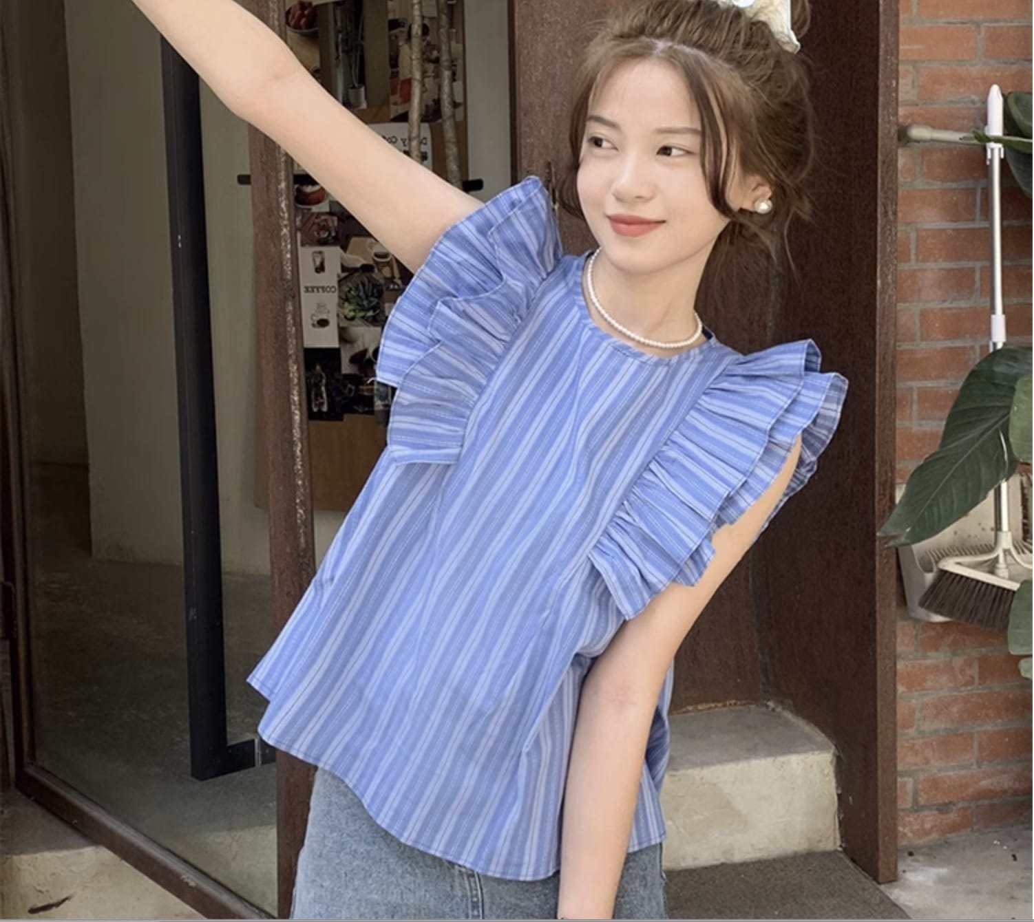 個性的 夏 服 トップス シャツ ブラウス カットソー チュニック ノースリーブ 袖なし ノースリーブ フリル袖 クルーネック 丸首 Uネック ラウンドネック フレア セミフレア ストレート