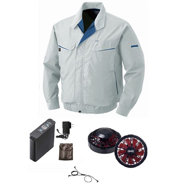 綿/ポリ混紡 空調服 [ファン色：BKRD 色：SI S] リチウムバッテリー付 コットン混