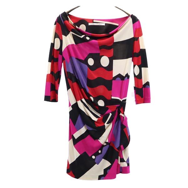 シルク 長袖 ワンピース サイドリボン レディース