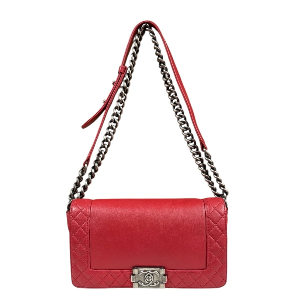 シャネル ボーイシャネル ショルダーバッグ レザー レッド CHANEL 中古