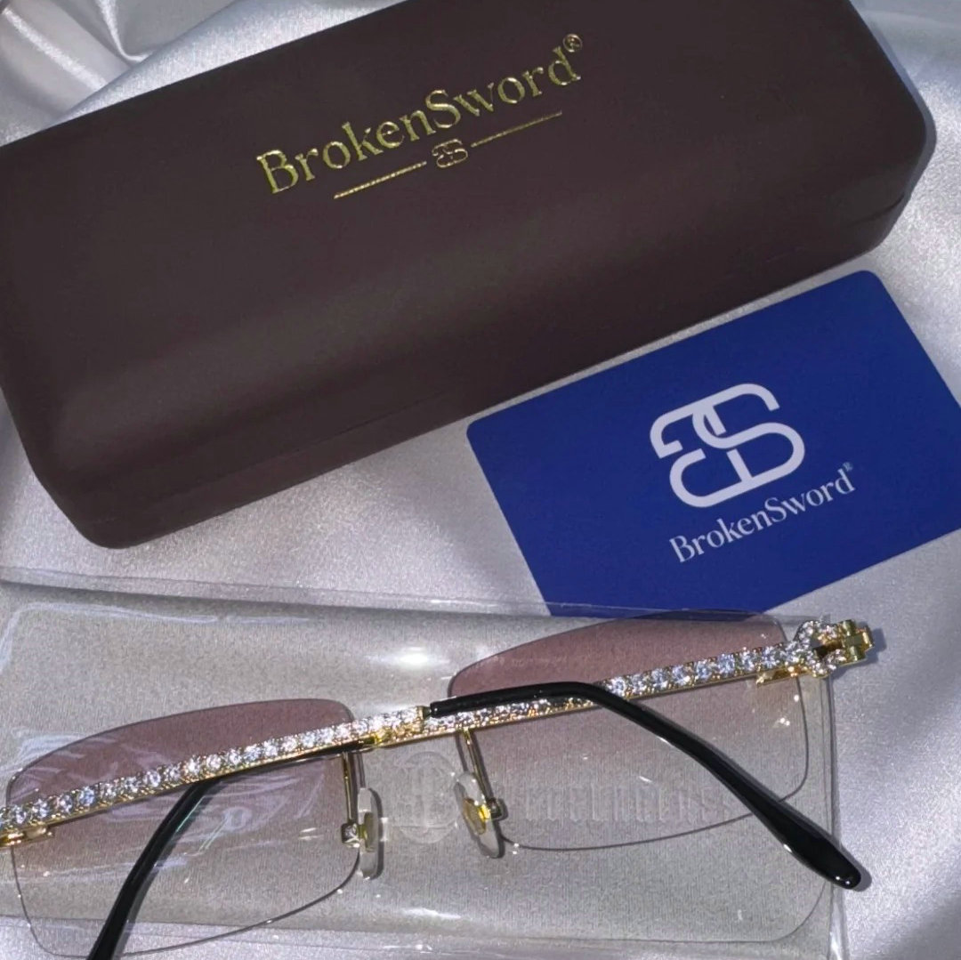 【运無料】Brodensword ヒップホップ サングラス ダイヤモンド フレームレス 軽量ミニマル ユニークでスタイリッシュ ユニセックス 純チタン