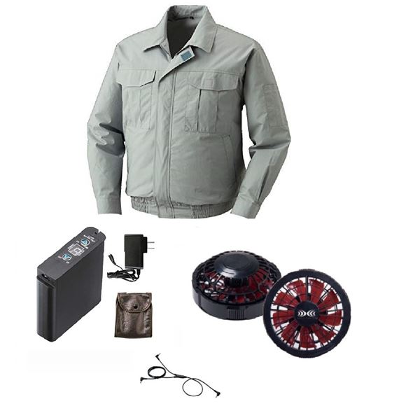 ポリエステル製長袖 空調服 [ファン色：BKRD モスGR 4L] 撥水