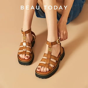 納期3週間程：Beautoday-女性用グラディエーターサンダル,本革の靴,丸いつま先,足首,金属製のバックル,厚底靴,手作り,夏,コレクション38215