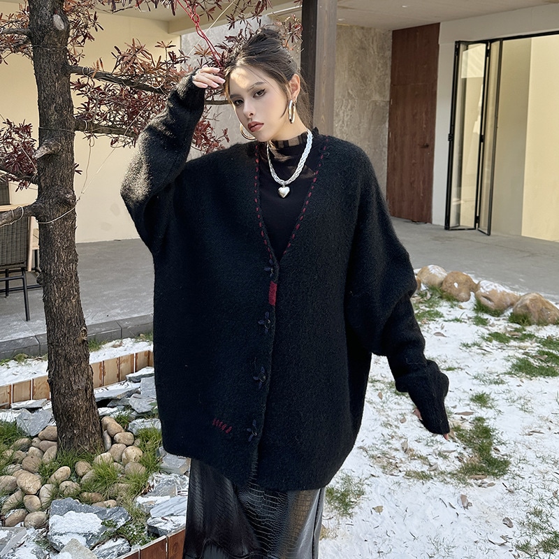 【J.Fashion】 ニットカーディガン おしゃれ ニット Vネック 個性的なデザイン レディース セーター メガ割