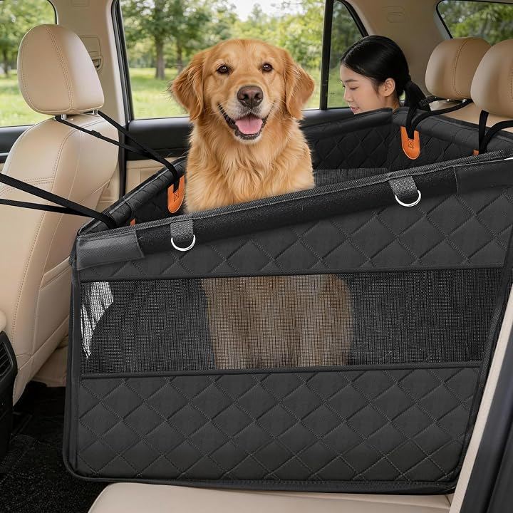BOBO 犬 ドライブシート 犬用シートベルト 耐摩耗性 防水性 車用ベッド 通気性 SUV MPV 中型 大型セダン (ブラック, 72x59x55x39cm)