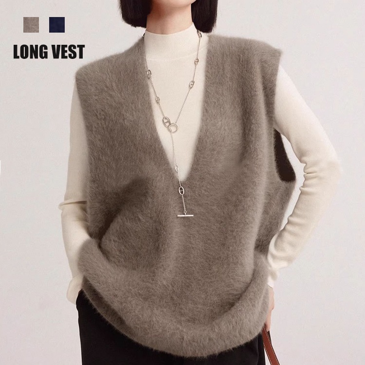トレンドのふんわりシャギーが今年らしい ロングベスト ロングニットベスト ロングシャギーベスト ベスト 5,832円